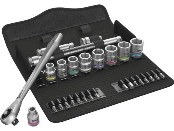 Wera 8100 SB 7, Pipenøkkelsett, Sort, Kromfarget, CE, Skrallehåndtak, 1 stykker, 3/8"