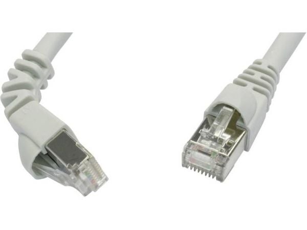 Telegärtner MP8 FS 500 - Patchkabel - RJ-45 (M) til RJ-45 (M) - 10 m - SFTP, PiMF - CAT 6a - 90° plugg, halogenfri, formet, uten krok - grå
