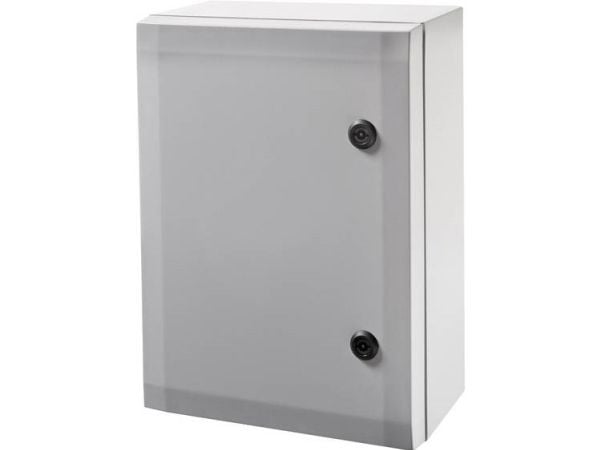 FIBOX Seinäkaappi ARCA, polykarbonaatti, harmaa ovi, 2 lukitusta, sarana pitkällä sivulla, KxSxK, 400x300x210mm, asennuslevyllä varustettuna