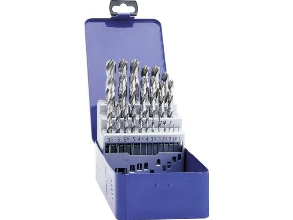 Exact 32003 HSS spiralbor i metallsett med 19 deler slipt DIN 338 sylindrisk skaft 1 sett