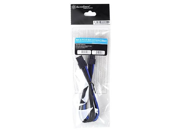 SilverStone PP07 - Förlängningskabel för ström - 8-stifts PCIe-ström (6+2) (hane) till 8-stifts PCIe-ström (hona) - 25 cm - svart/blå