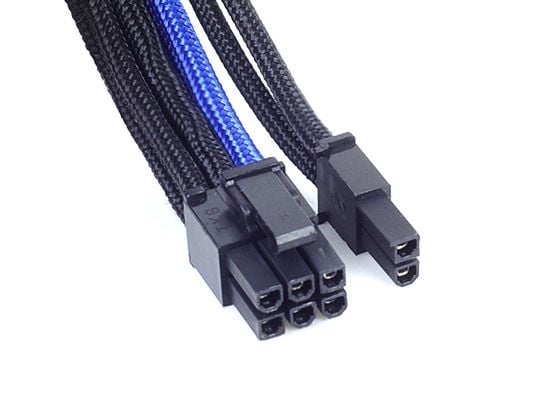 SilverStone PP07 - Förlängningskabel för ström - 8-stifts PCIe-ström (6+2) (hane) till 8-stifts PCIe-ström (hona) - 25 cm - svart/blå