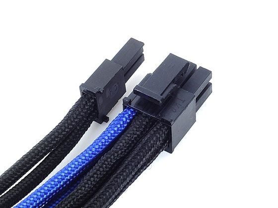 SilverStone PP07 - Förlängningskabel för ström - 8-stifts PCIe-ström (6+2) (hane) till 8-stifts PCIe-ström (hona) - 25 cm - svart/blå