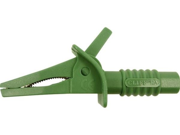 Cliff FCR7942 säkerhetskrokodilklämma 4 mm stickkontakt CAT II 1000 V, CAT III 600 V, grön