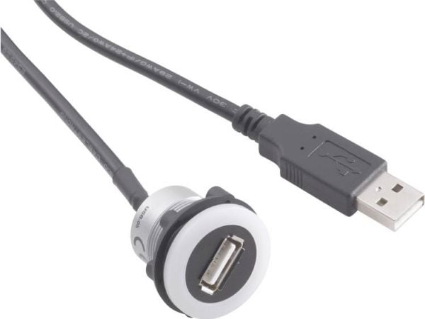 TRU COMPONENTS USB-05-BK USB-innbyggingskontakt 2.0, belyst med 60 cm kabel, Type A