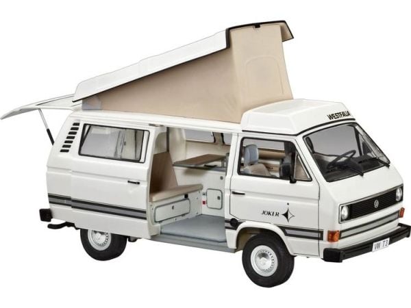 Revell modellbygge bil 1:25 - Volkswagen VW T3 Bulli Husbil i skala 1:25, nivå 3, trogen kopia med många detaljer, VW Bus, 07344, 120 År