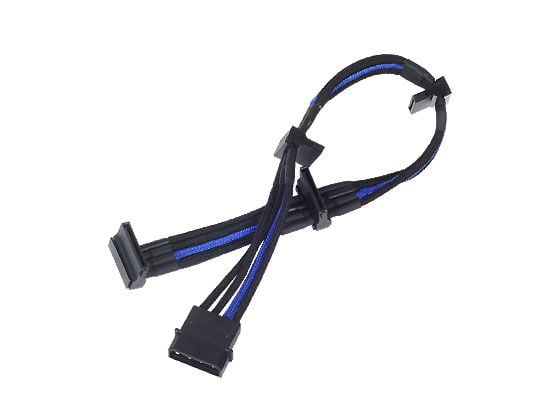 SilverStone PP07 - Strømforlengelseskabel - 4-pin intern strøm (hann) til SATA-strøm (hunn) - 30 cm - svart/blå