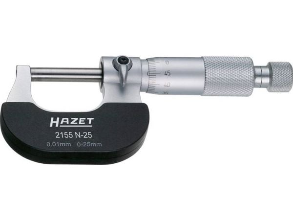 HAZET 2155N-25, 2,5 cm, Analoginen ulkomikrometri, Musta, Ruostumaton teräs, mm, 0,01 mm, 400 g
