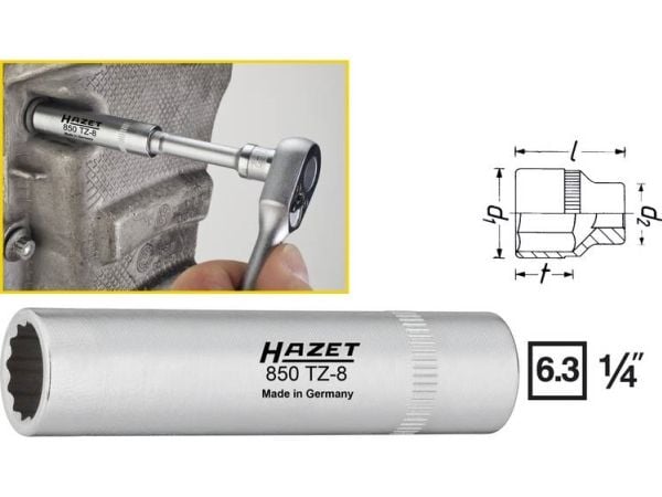 HAZET 850TZ-8, Stikkontakt, 1/4", Metrisk, 1 hoder, 8 mm, 1,22 cm