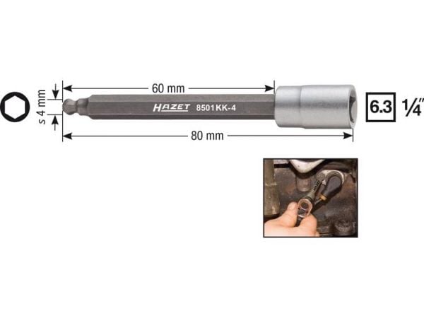 HAZET 8501KK-4, Stikkontakt, 1/4", Metrisk, 1 hoder, 4 mm, 1,2 cm