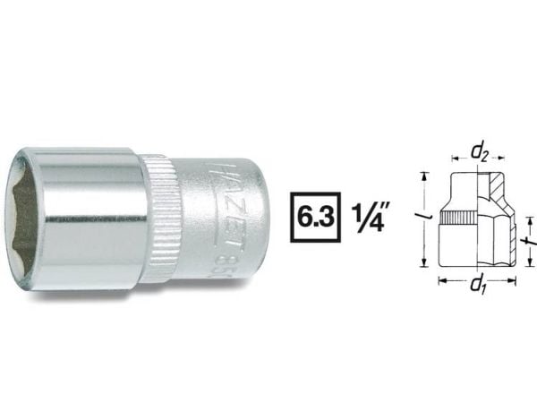 HAZET 850A-11/32, 1 stykker, 25,4 / 4 mm (1 / 4"), Kromvanadiumstål, 25 mm, 14 g