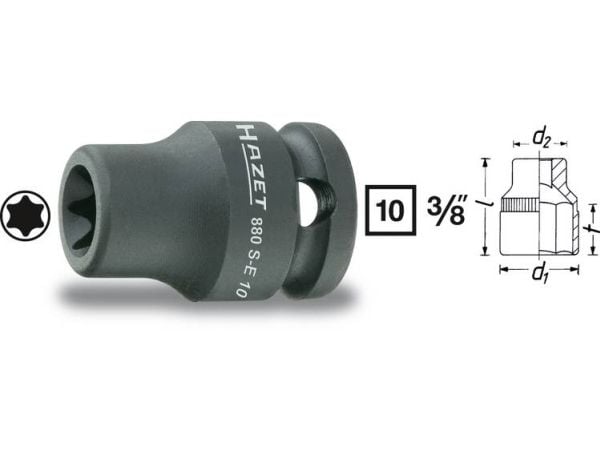 HAZET 880S-E10, Kraftpipe, Svart, 1 hoder, 3/8", Metrisk, 28 mm
