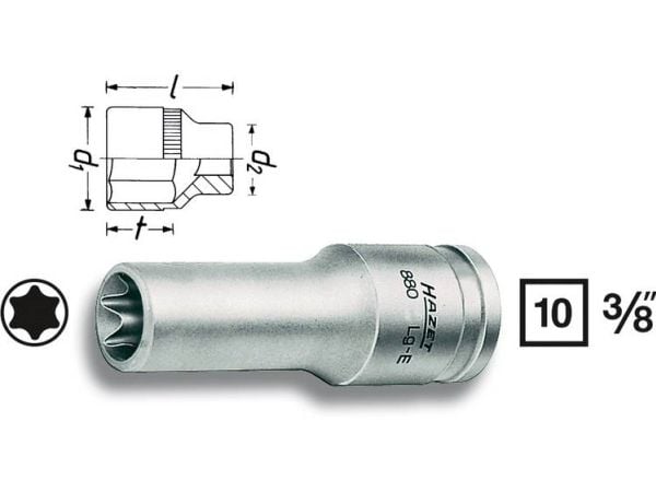 HAZET 880LG-E12, Stikkontakt, 3/8", Metrisk, 1 hoder, E12, 1,7 cm