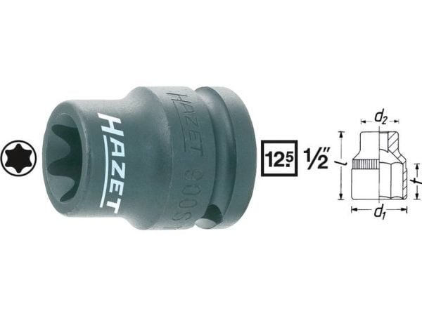 HAZET 900S-E10, Kraftpipe, Sort, 1 hoder, 1/2", Metrisk, Tyskland