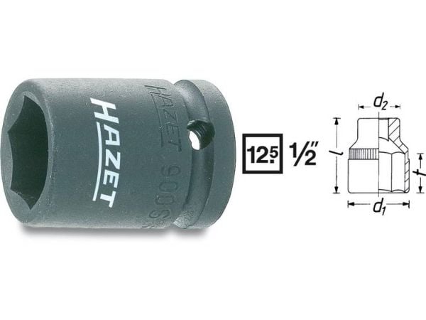 HAZET 900S-25, Kraftpipe, Sort, 1 hoder, 1/2", Metrisk, 25 mm