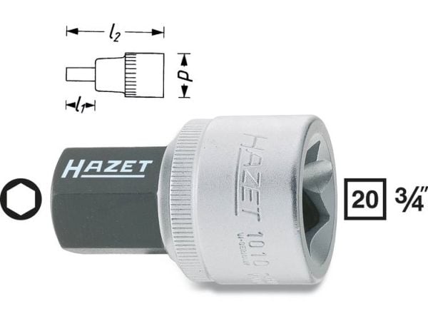 HAZET 1010-17, 1 kpl, 76,2 / 4 mm (3 / 4"), Kromivanadiini-teräs, 54,5 mm, 213 g
