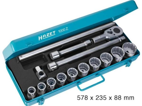HAZET 1000Z, Hylsnyckeluppsättning, 15 styck, Krom, 12,7 kg