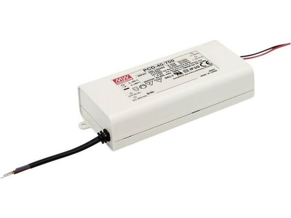 MEAN WELL PCD-40-1400B, 40,6 W, IP42, 47 ~ 63 Hz, 0.35/230VC, 0.3/277VC, 1,4 A, 35 V