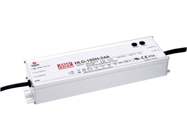 MEAN WELL HLG-185H-12A LED-drivdon, konstant spänning/konstant ström 156 W, 13 A, 12 V/DC, PFC-kopplingskrets, överbelastningsskydd