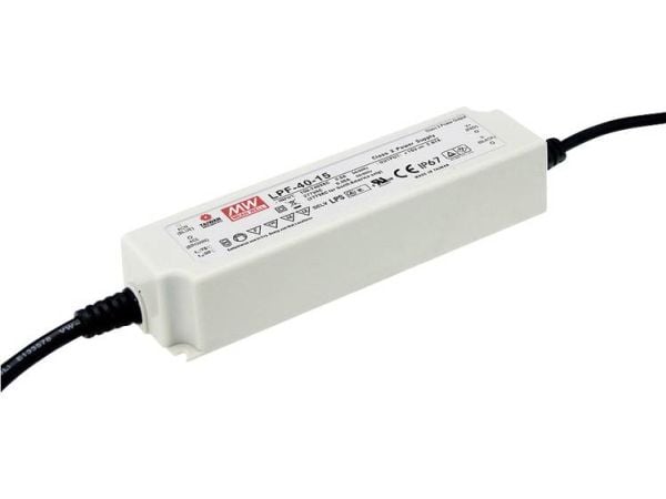 MEAN WELL LPF-40-20 LED-drivare, LED-transformator Konstant spänning/konstant ström 40 W 2 A 12-20 V/DC går ej att dimra, PFC-kopplingskrets