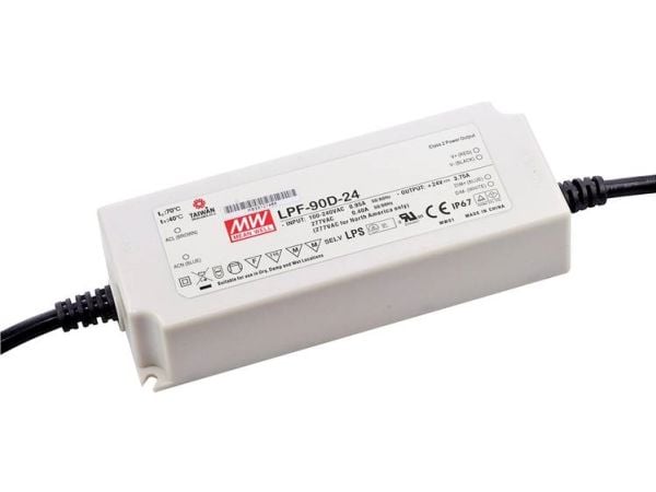 MEAN WELL LPF-90D-24, 90 W, 90 - 305 V, 47 - 63 Hz, 0,95 A, Aktiv, 16 ms
