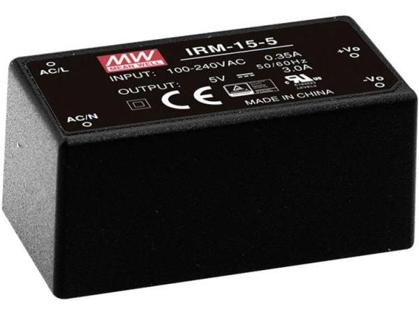 MEAN WELL IRM-15-24, 15 W, 85 - 264 V, 0,63 A, Svart, RoHS, ITE EN/UL/IEC 60950