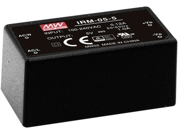 MEAN WELL IRM-05-24, 5 W, 85 - 264 V, Svart, RoHS, ITE EN/UL/IEC 60950, 25,4 mm