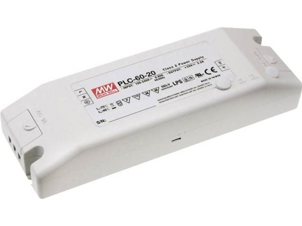 MEAN WELL PLC-60-12, Strømforsyning, Hvit, Plast, LED EN 61347, 60 W, 90 - 264 V