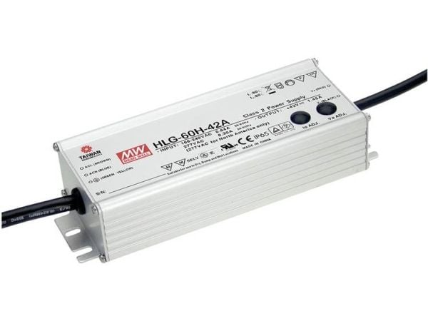 MEAN WELL HLG-60H-24A, 60 W, IP65, 90 - 305 V, 47 / 63 Hz, 0.3 - 0.64 A, 2,5 A