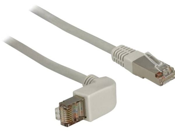 Delock - Koblingskabel - RJ-45 (hann) til RJ-45 (hann) - 50 cm - skjermet, beskyttet tvunnet parkabel (STTP) - CAT 6 - 90° kontakt - grå