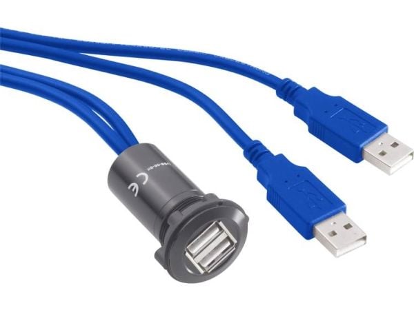 TRU COMPONENTS USB-13-BK innbyggingsstøpsel USB 3.0 – for innbygging 2x USB Type A – 2x USB Type A-kontakt med 60 cm kabel