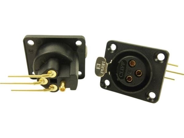 Cliff CP30082 XLR-kontakt, flensetilkobling, kontakter vinklet, poltall: 3, svart, 1 stk