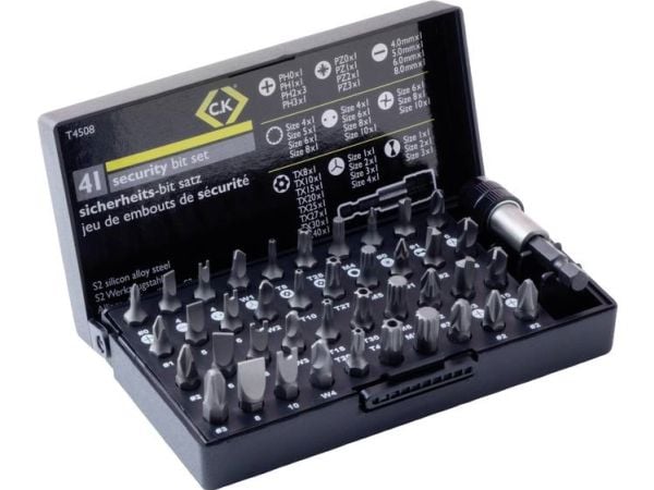 C.K sikkerhetsbitssett 41 deler: 40 bits i S2-stål samt 1 stk. (T4508)