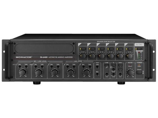 Monacor PA-6480, 5 kanaler, stativmontert, sort