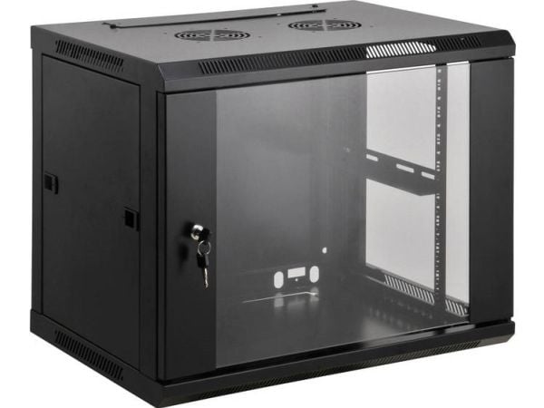 Intellinet Network Cabinet, Wall Mount (Standard), 15U, Usable Depth 500mm/Width 540mm, Black, Assembled, Max 60kg, Metal & Glass Door, Back Panel,...