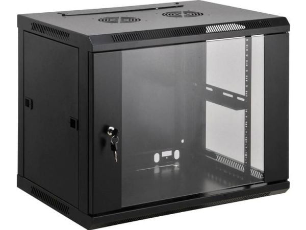 Intellinet Network Cabinet, Wall Mount (Standard), 20U, Usable Depth 350mm/Width 540mm, Black, Assembled, Max 60kg, Metal & Glass Door, Back Panel,...