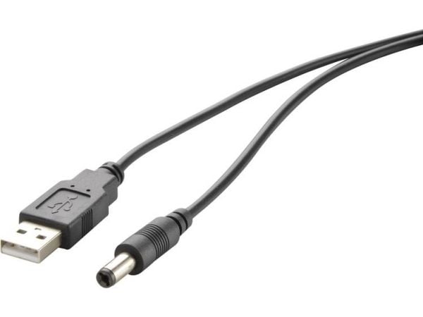 Renkforce USB-virtajohto USB 2.0 USB-A uros, DC-pistoke 3,5 mm 1,00 m Musta kullattu pistoke RF-4079667