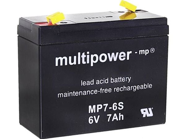 multipower MP7-6S blybatteri 6 V 7 Ah blyfleece 116 x 99 x 50 mm flatstift 4,8 mm vedlikeholdsfritt