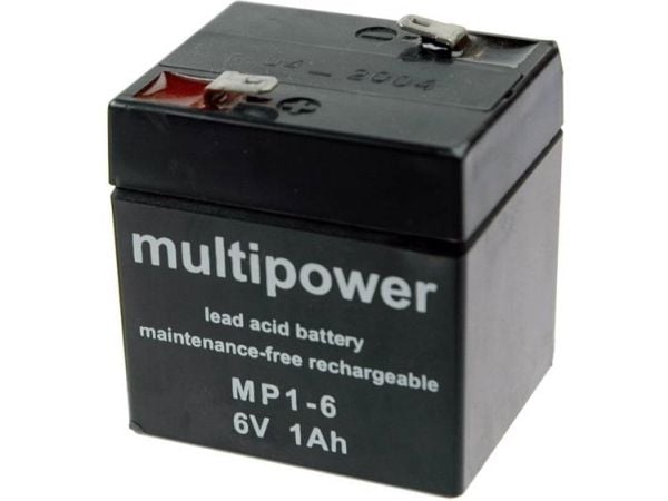 multipower MP1-6 blybatteri 6 V 1 Ah flattplugg 4,8 mm vedlikeholdsfritt