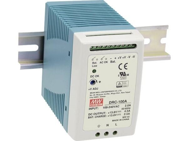 MEAN WELL DRC-100B, Batterilader, Innendørs, 90 - 264 V, 47 - 63 Hz, 96,6 W, 27.6 V