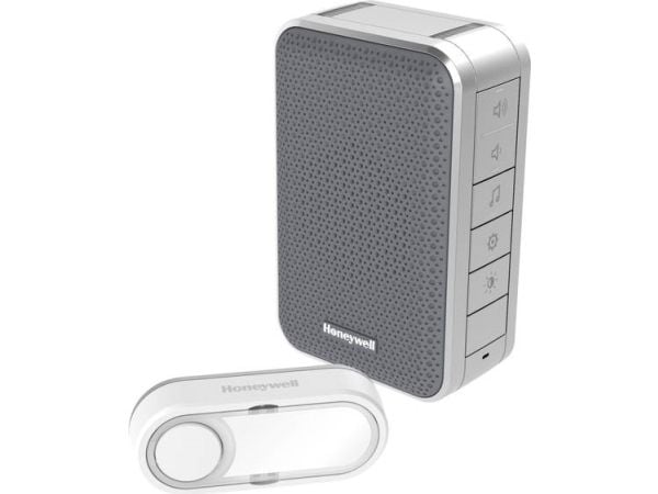 Honeywell Serie 3 trådlös dörrklocka-set med LED (silvergrå) – upp till 150 m, 6 melodier, 84 dB