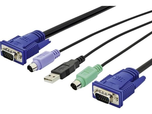 DIGITUS - Tangentbords-/video-/mus-/USB-kabel - HD-15 (VGA) (hane) till USB, HD-15 (VGA) (hane) - USB 2.0 - 3 m - svart