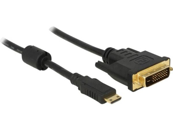 Delock - Adapterkabel - dobbeltlenke - 19 pin mini HDMI Type C hann til DVI-D hann - 1 m - svart
