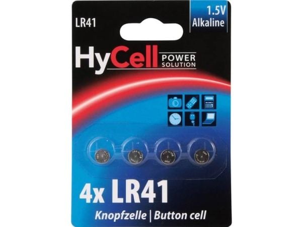 HyCell 1516-0025, Engangsbatteri, LR41, Alkalinsk, 1,5 V, 4 stykker, Sølv
