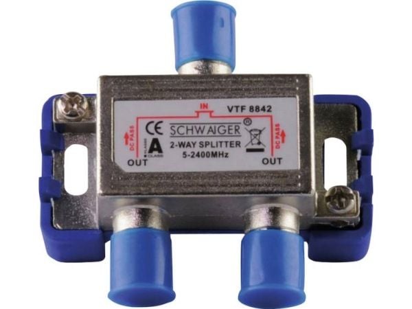 Schwaiger VTF8842 241, Kaapelin jakaja, 5 - 2400 MHz, Hopea, Alumiini, 1 kpl, 58 mm