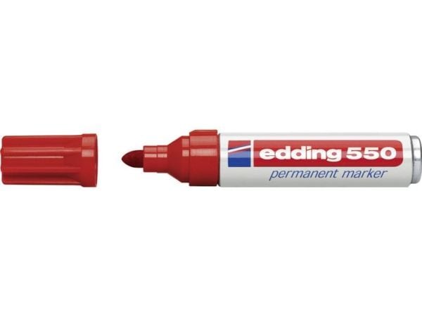edding 550 - Markør - permanent - for glass, metall, plast - rød - 3-4 mm