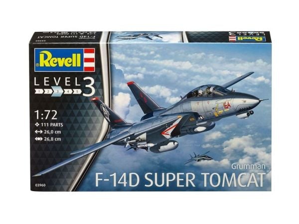 Revell modellbyggsats Flygplan 1:72 - Grumman F-14D Super Tomcat i skala 1:72, nivå 3, trogen reproduktion med många detaljer, 03960, 120 År