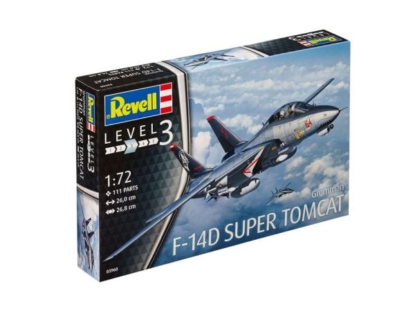 Revell modellbyggsats Flygplan 1:72 - Grumman F-14D Super Tomcat i skala 1:72, nivå 3, trogen reproduktion med många detaljer, 03960, 120 År