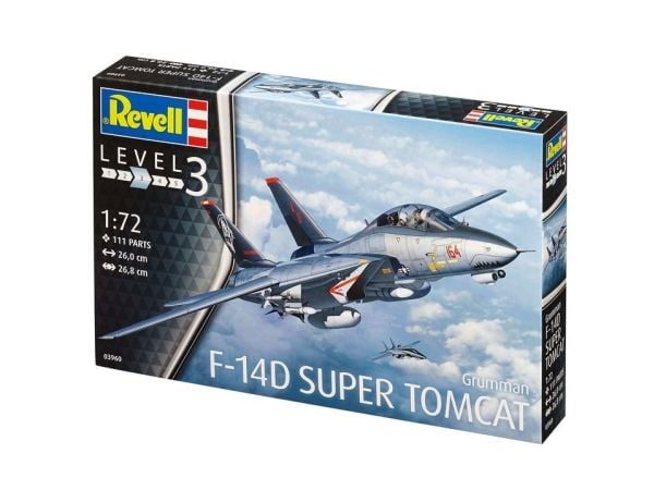Revell modellbyggsats Flygplan 1:72 - Grumman F-14D Super Tomcat i skala 1:72, nivå 3, trogen reproduktion med många detaljer, 03960, 120 År