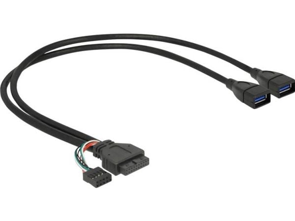 Delock - USB-kabel - USB-type A (hunn) til 19-pins USB 3.0-plugg, 9-pins USB 2.0-plugg (hunn) - USB 3.0 - 45 cm - svart